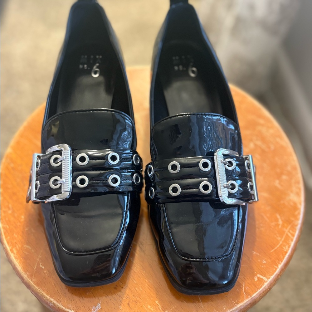 Mix No. 6 Black Patent Loafers with Silver Buckle